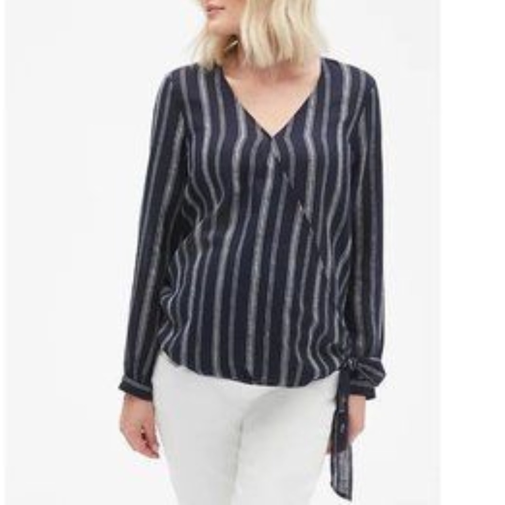 Gap Maternity Striped Linen Blend Faux Wrap Top Sz S